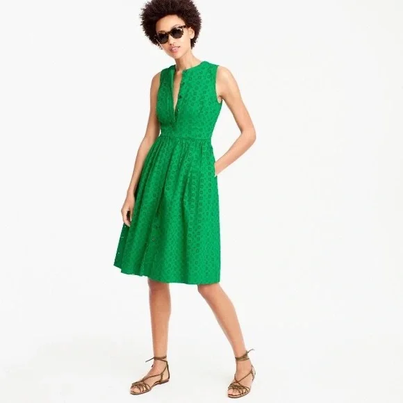 J. Crew Green Eyelet Shirtdress (size 2)